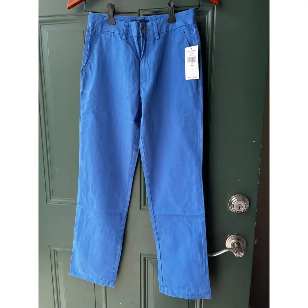 Polo Ralph Lauren Boys Sz 12 Chino Twill Pants Links Blue NWT New Cotton Stretch